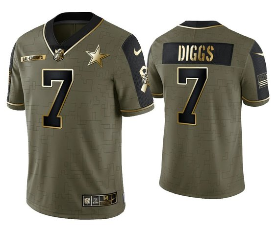 Men's Dallas Cowboys #7 Trevon Diggs 2021 Olive Salute To Service Golden Limited Stitched Jersey